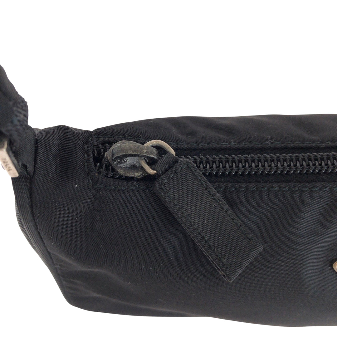 PRADA Handbag Nylon Black SilverMetal Handbag accessory pouch Test Triangle With logo Women Used Authentic