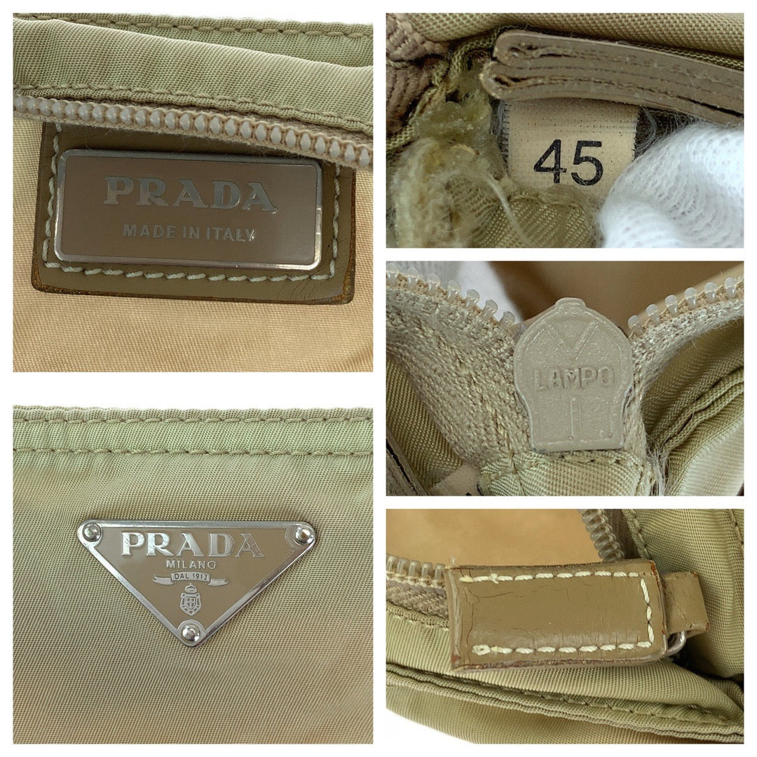 PRADA Shoulder Bag BT0175 Nylon Beige SilverMetal Shoulder Bag pochette Test Triangle With logo Women Used Authentic
