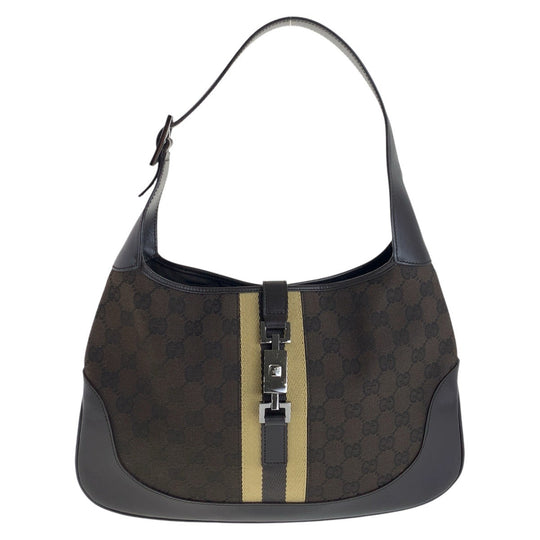 GUCCI Shoulder Bag 00963 GG canvas, leather Brown Silver Metal Shelly Line Jackie Women Used Authentic