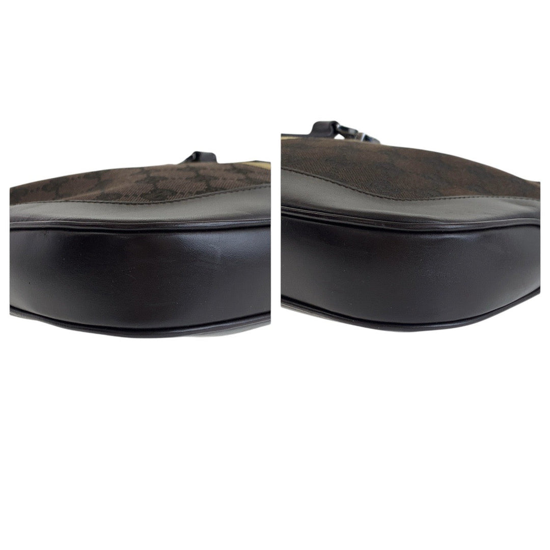 GUCCI Shoulder Bag 00963 GG canvas, leather Brown Silver Metal Shelly Line Jackie Women Used Authentic