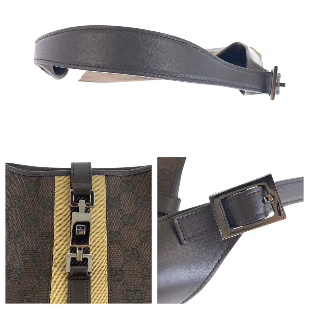 GUCCI Shoulder Bag 00963 GG canvas, leather Brown Silver Metal Shelly Line Jackie Women Used Authentic