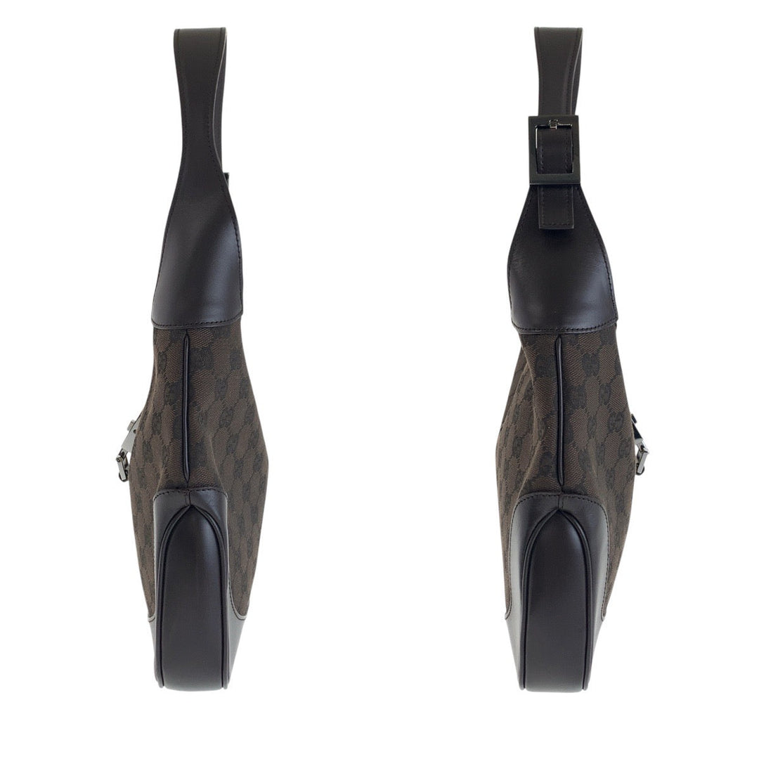 GUCCI Shoulder Bag 00963 GG canvas, leather Brown Silver Metal Shelly Line Jackie Women Used Authentic