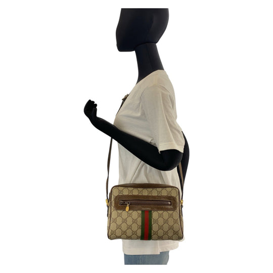 GUCCI Shoulder Bag 51 01 3552 GG Supreme canvas, leather Beige Brown Gold Metal Shoulder Bag pochette Sherry line Women Used Authentic