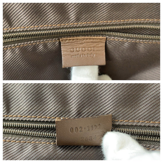 GUCCI Tote Bag 002 1122 GG canvas, leather Brown Gold Metal Tote Bag Shoulder Bag Unisex Women Used Authentic