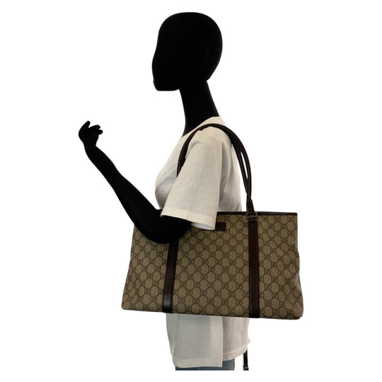 GUCCI Tote Bag 114595 GG Supreme canvas, leather Beige brown Tote Bag Shoulder Bag Women Used Authentic