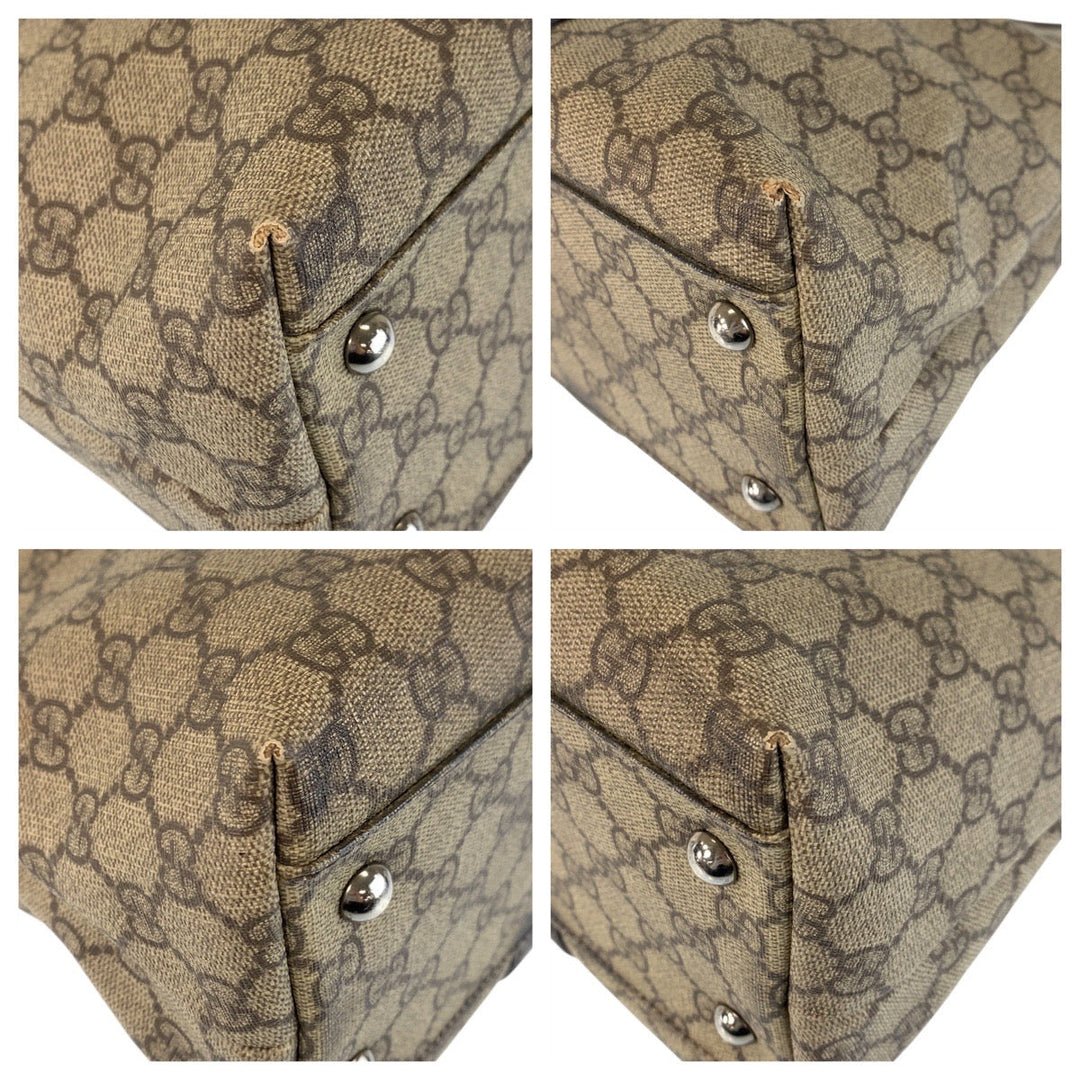 GUCCI Tote Bag 114595 GG Supreme canvas, leather Beige brown Tote Bag Shoulder Bag Women Used Authentic