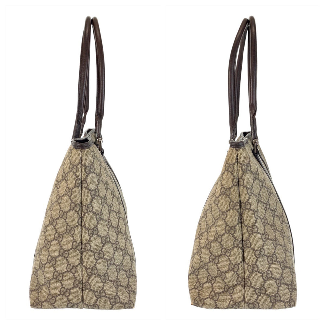 GUCCI Tote Bag 114595 GG Supreme canvas, leather Beige brown Tote Bag Shoulder Bag Women Used Authentic