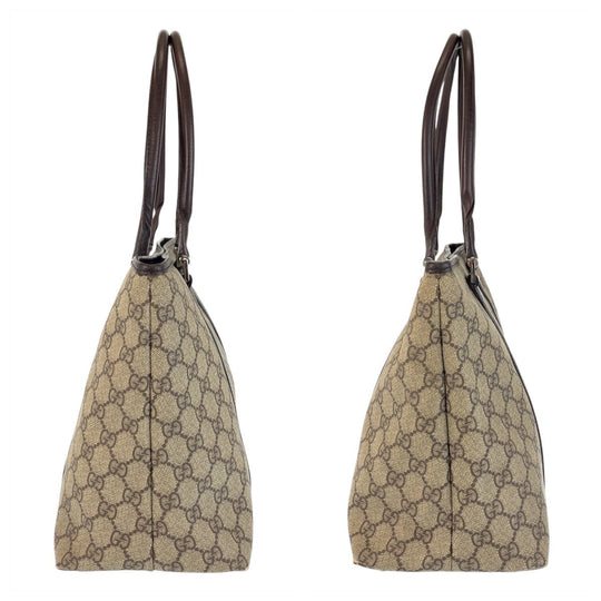 GUCCI Tote Bag 114595 GG Supreme canvas, leather Beige brown Tote Bag Shoulder Bag Women Used Authentic