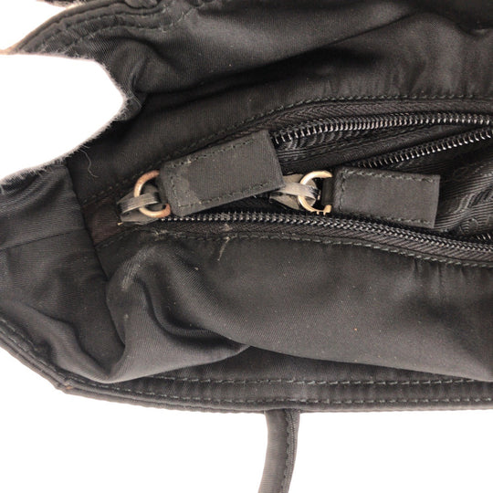 PRADA Tote Bag Nylon Black SilverMetal Tote Bag Shoulder Bag Test Triangle With logo Women Used Authentic