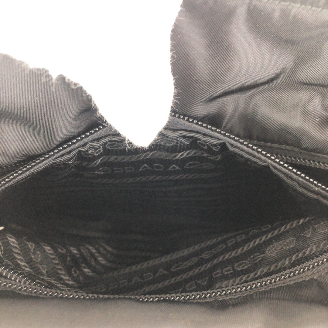 PRADA Tote Bag Nylon Black SilverMetal Tote Bag Shoulder Bag Test Triangle With logo Women Used Authentic