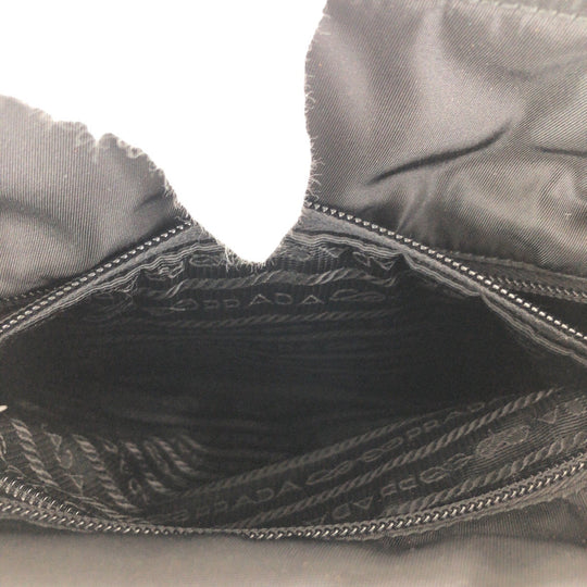 PRADA Tote Bag Nylon Black SilverMetal Tote Bag Shoulder Bag Test Triangle With logo Women Used Authentic
