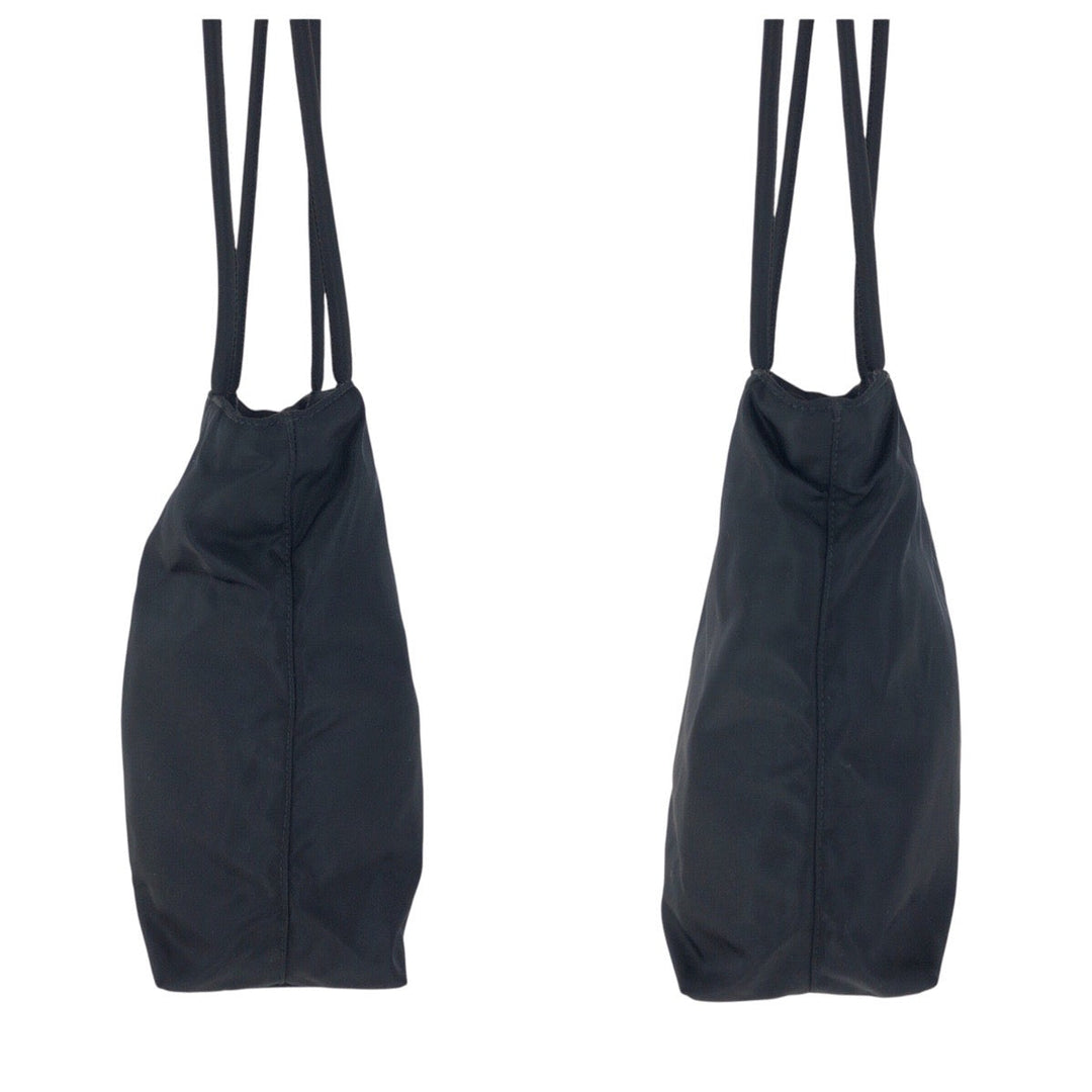 PRADA Tote Bag Nylon Black SilverMetal Tote Bag Shoulder Bag Test Triangle With logo Women Used Authentic