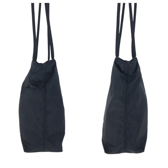 PRADA Tote Bag Nylon Black SilverMetal Tote Bag Shoulder Bag Test Triangle With logo Women Used Authentic