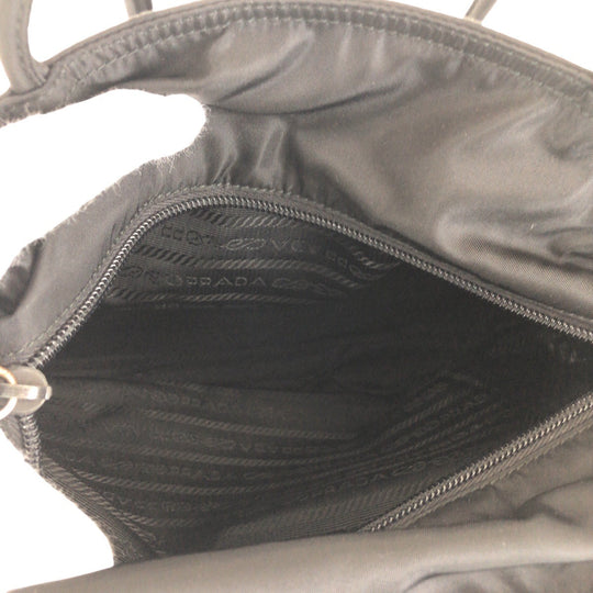PRADA Tote Bag Nylon Black SilverMetal Tote Bag Shoulder Bag Test Triangle With logo Women Used Authentic