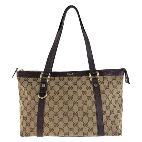 GUCCI Tote Bag 141470 GG canvas, leather Brown Gold Metal Tote Bag Shoulder Bag Women Used Authentic
