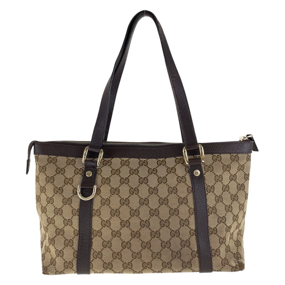 GUCCI Tote Bag 141470 GG canvas, leather Brown Gold Metal Tote Bag Shoulder Bag Women Used Authentic