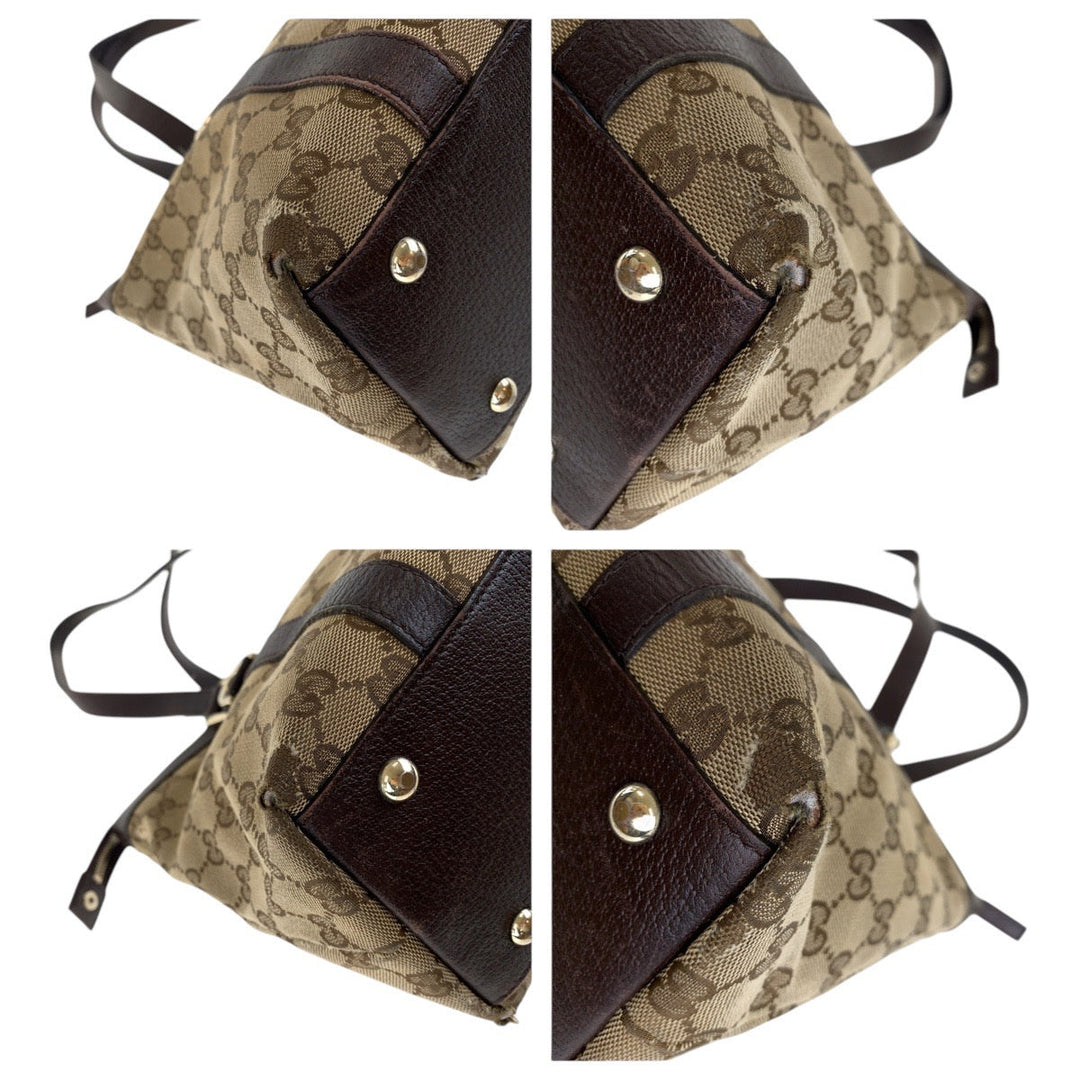 GUCCI Tote Bag 141470 GG canvas, leather Brown Gold Metal Tote Bag Shoulder Bag Women Used Authentic