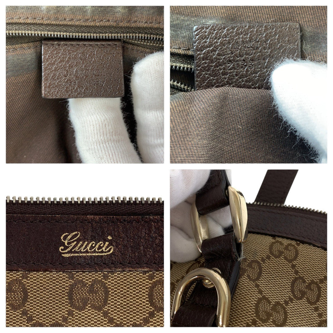 GUCCI Tote Bag 141470 GG canvas, leather Brown Gold Metal Tote Bag Shoulder Bag Women Used Authentic