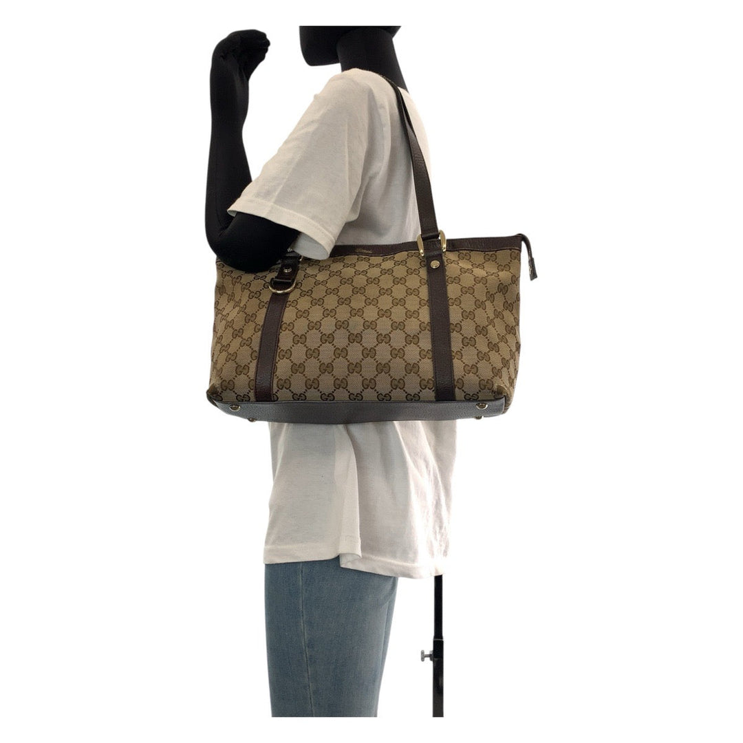 GUCCI Tote Bag 141470 GG canvas, leather Brown Gold Metal Tote Bag Shoulder Bag Women Used Authentic