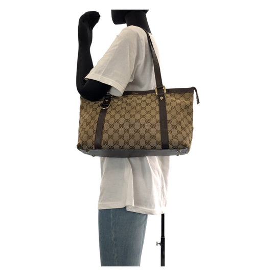 GUCCI Tote Bag 141470 GG canvas, leather Brown Gold Metal Tote Bag Shoulder Bag Women Used Authentic