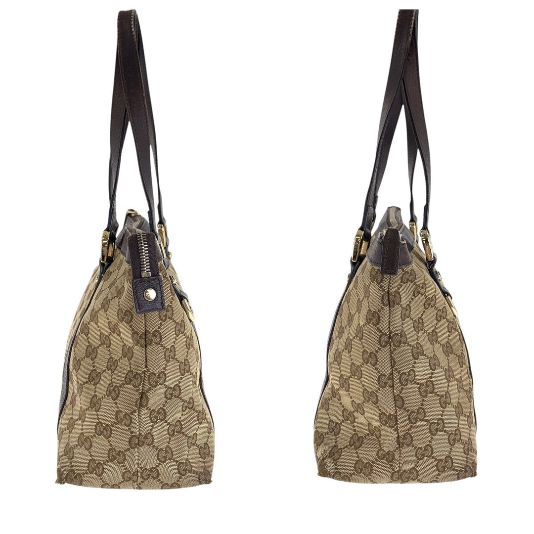 GUCCI Tote Bag 141470 GG canvas, leather Brown Gold Metal Tote Bag Shoulder Bag Women Used Authentic