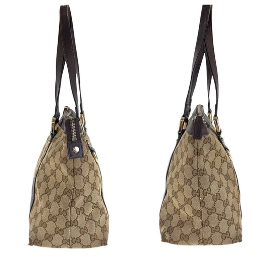GUCCI Tote Bag 141470 GG canvas, leather Brown Gold Metal Tote Bag Shoulder Bag Women Used Authentic
