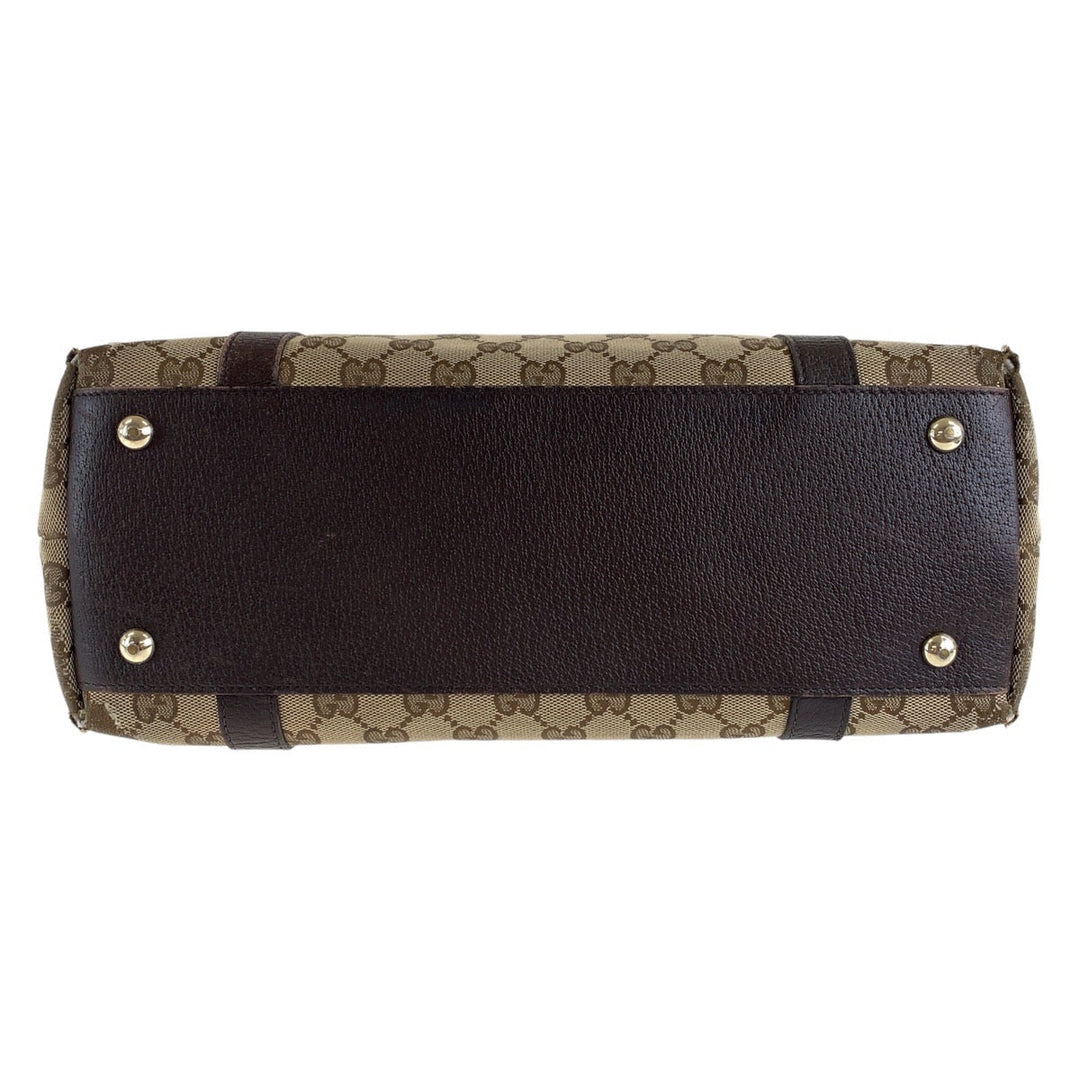 GUCCI Tote Bag 141470 GG canvas, leather Brown Gold Metal Tote Bag Shoulder Bag Women Used Authentic
