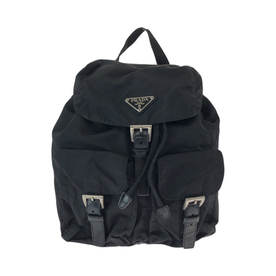 PRADA Backpack Nylon Black SilverMetal Backpack Backpack Test Triangle With logo Women Used Authentic