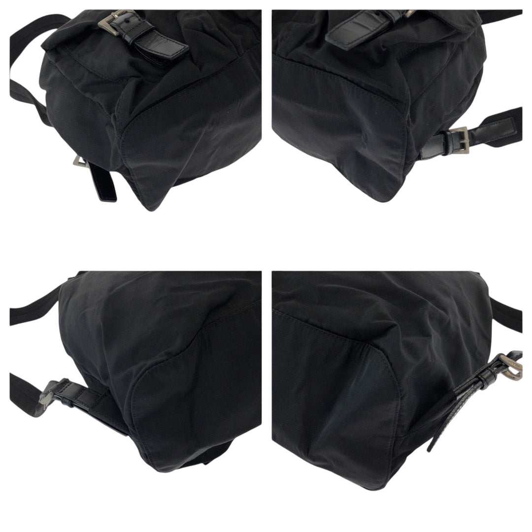 PRADA Backpack Nylon Black SilverMetal Backpack Backpack Test Triangle With logo Women Used Authentic