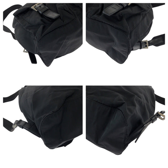 PRADA Backpack Nylon Black SilverMetal Backpack Backpack Test Triangle With logo Women Used Authentic