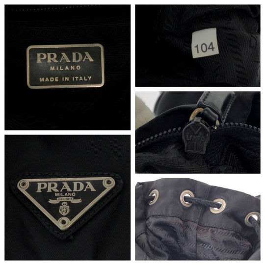 PRADA Backpack Nylon Black SilverMetal Backpack Backpack Test Triangle With logo Women Used Authentic