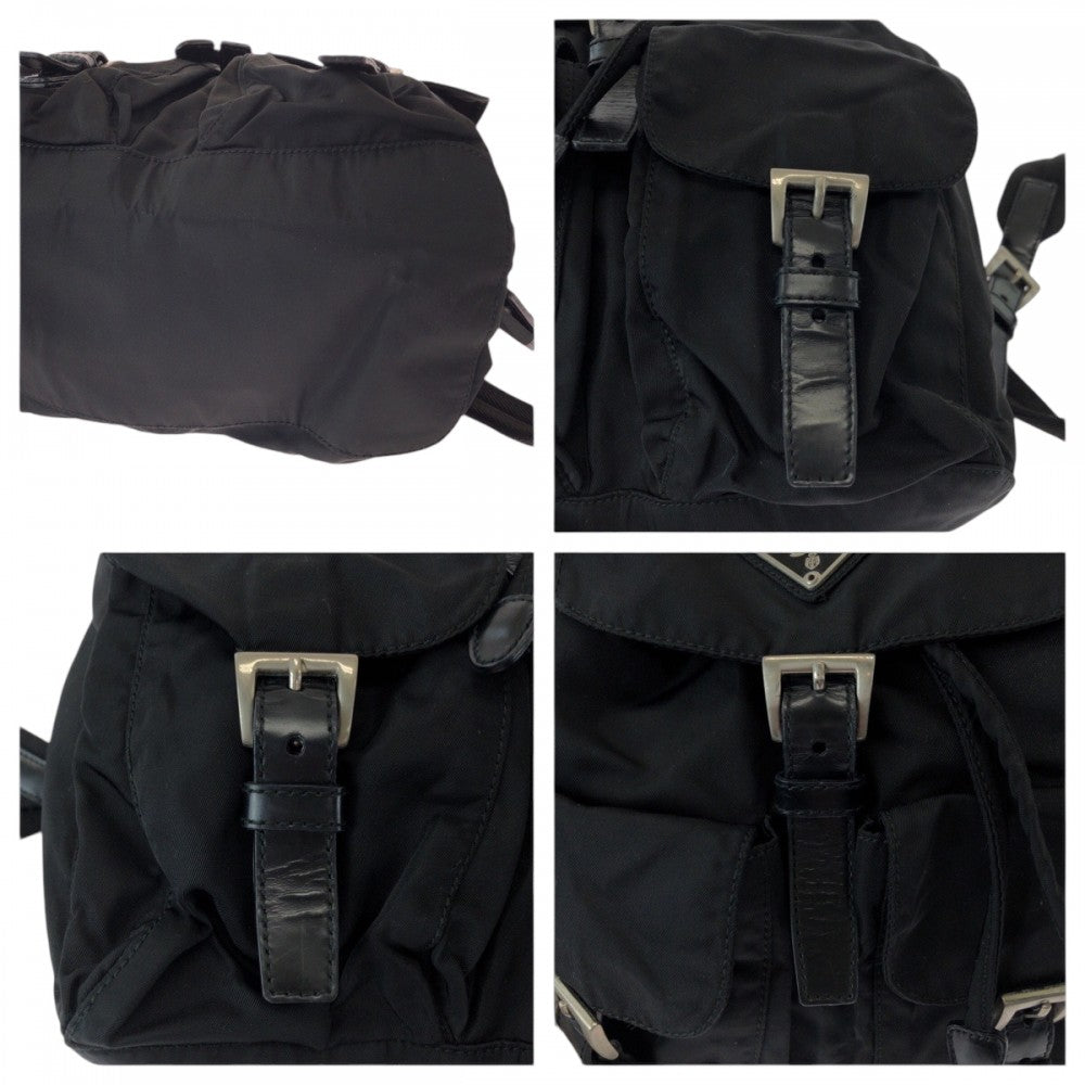 PRADA Backpack Nylon Black SilverMetal Backpack Backpack Test Triangle With logo Women Used Authentic