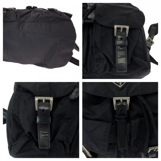 PRADA Backpack Nylon Black SilverMetal Backpack Backpack Test Triangle With logo Women Used Authentic