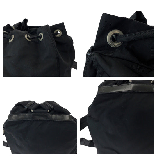 PRADA Backpack Nylon Black SilverMetal Backpack Backpack Test Triangle With logo Women Used Authentic