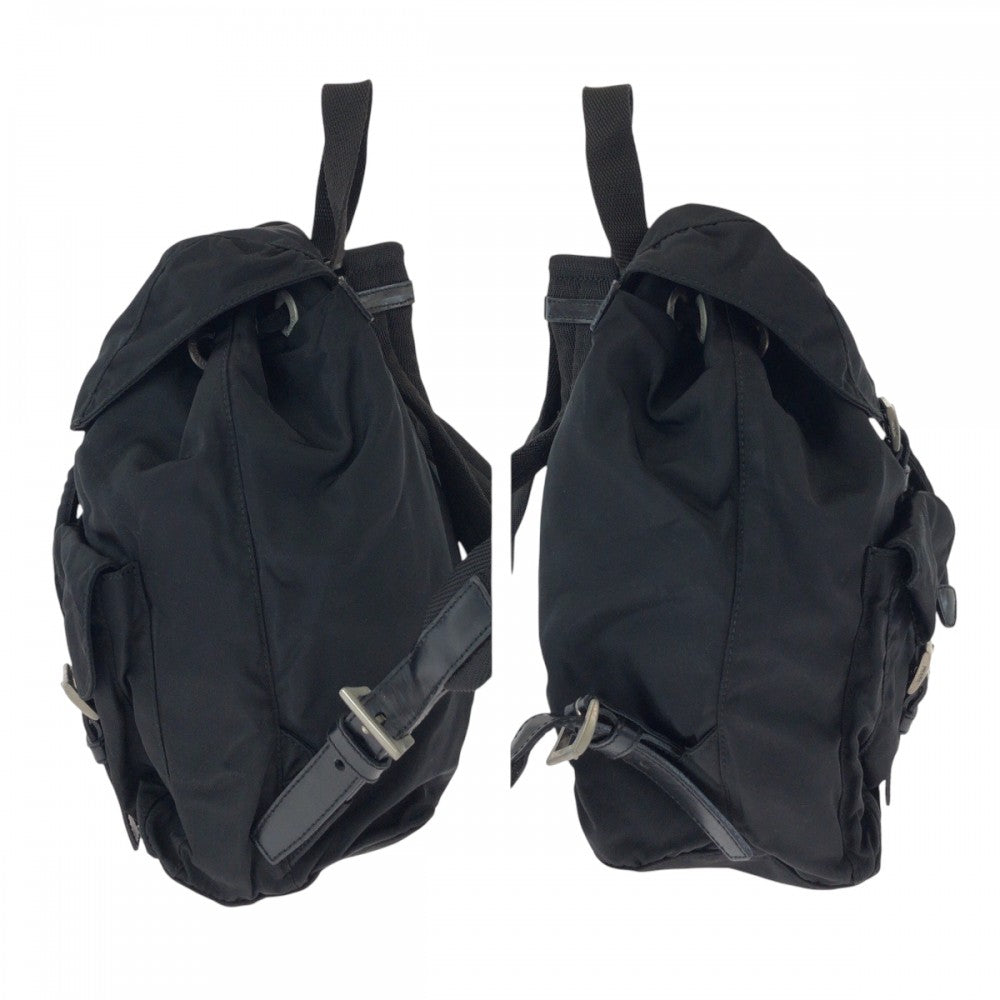 PRADA Backpack Nylon Black SilverMetal Backpack Backpack Test Triangle With logo Women Used Authentic