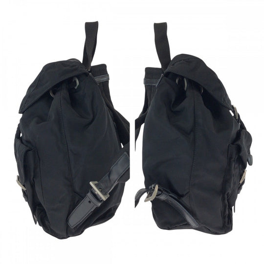PRADA Backpack Nylon Black SilverMetal Backpack Backpack Test Triangle With logo Women Used Authentic