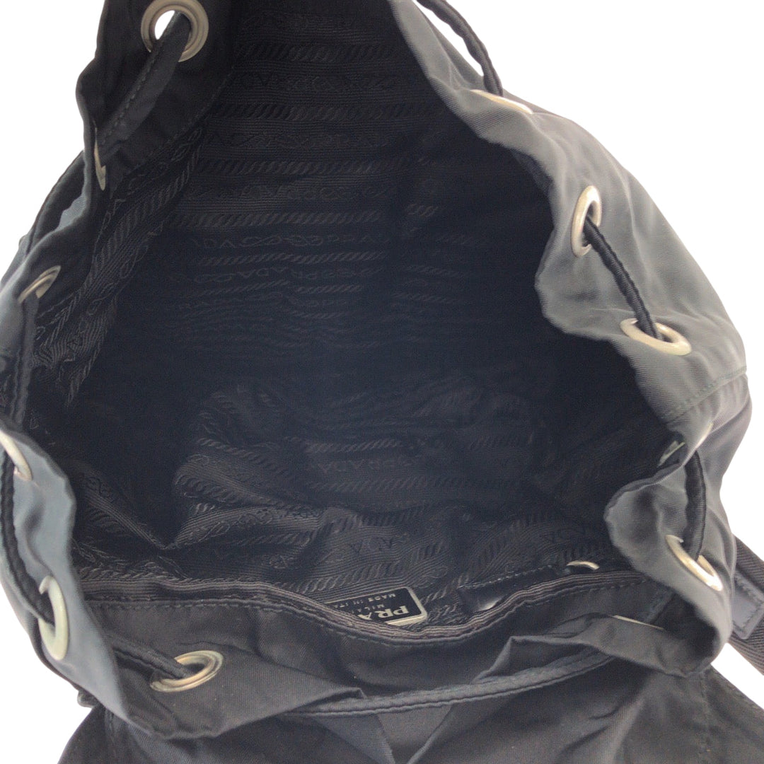 PRADA Backpack Nylon Black SilverMetal Backpack Backpack Test Triangle With logo Women Used Authentic