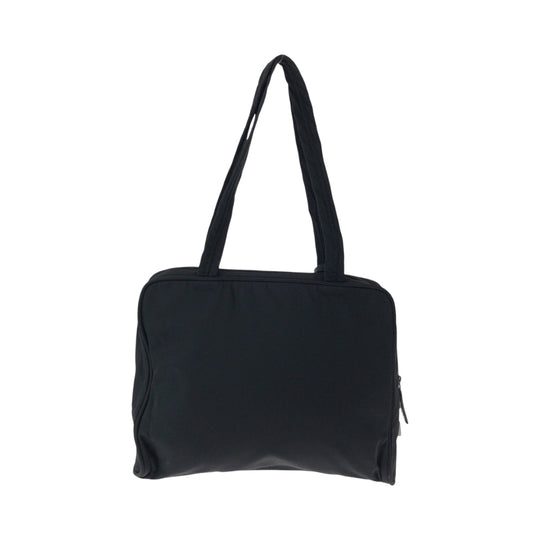 PRADA Tote Bag Nylon Black SilverMetal Tote Bag Shoulder Bag Test Triangle With logo Women Used Authentic