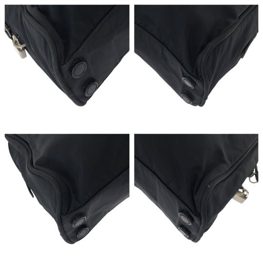 PRADA Tote Bag Nylon Black SilverMetal Tote Bag Shoulder Bag Test Triangle With logo Women Used Authentic