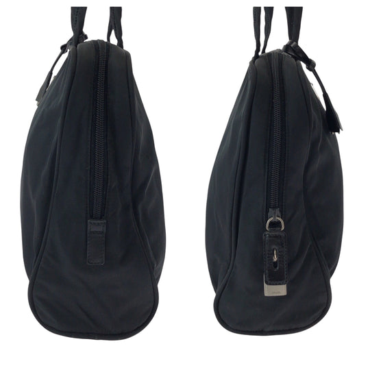 PRADA Tote Bag Nylon Black SilverMetal Tote Bag Shoulder Bag Test Triangle With logo Women Used Authentic