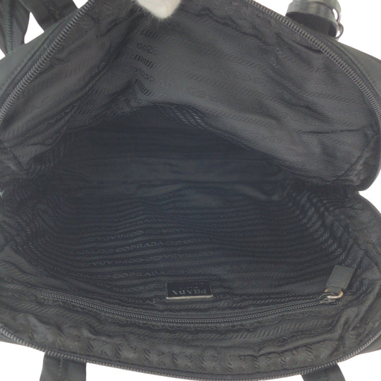 PRADA Tote Bag Nylon Black SilverMetal Tote Bag Shoulder Bag Test Triangle With logo Women Used Authentic