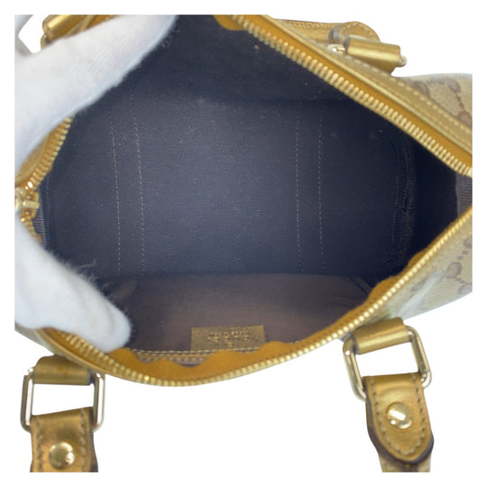 GUCCI Handbag 193604 PVC Beige Gold GoldMetal Handbags Mini Boston Duffel bag GG crystal Women Used Authentic