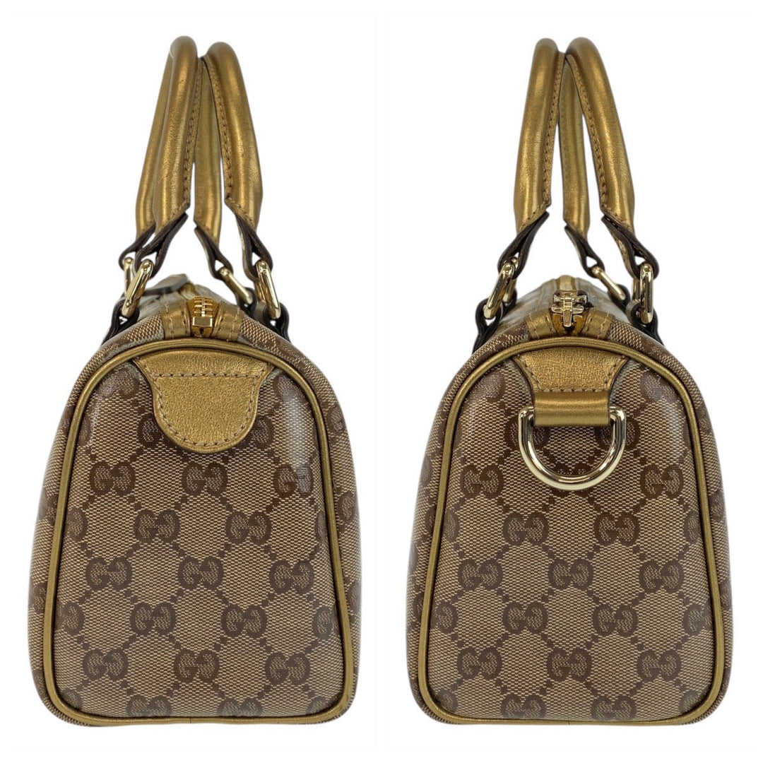 GUCCI Handbag 193604 PVC Beige Gold GoldMetal Handbags Mini Boston Duffel bag GG crystal Women Used Authentic