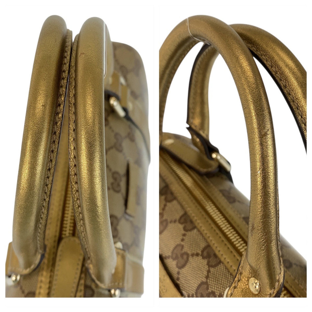 GUCCI Handbag 193604 PVC Beige Gold GoldMetal Handbags Mini Boston Duffel bag GG crystal Women Used Authentic