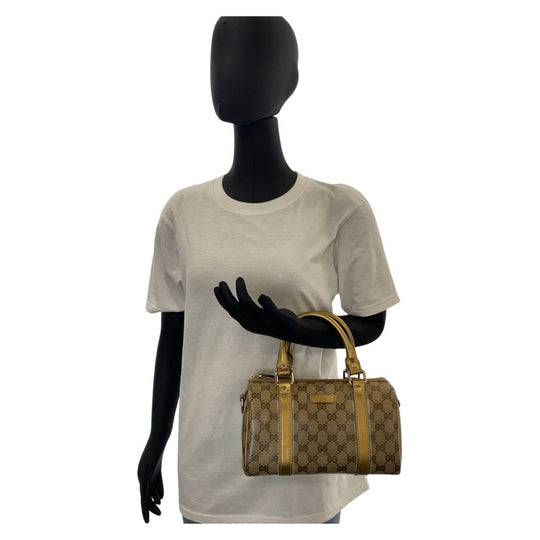 GUCCI Handbag 193604 PVC Beige Gold GoldMetal Handbags Mini Boston Duffel bag GG crystal Women Used Authentic