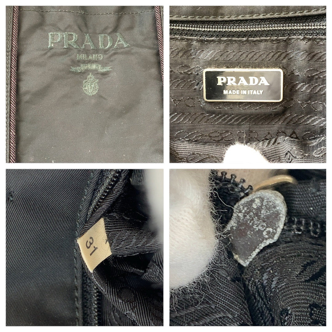 PRADA Tote Bag Nylon Black SilverMetal Tote Bag handbag Test Women Used Authentic