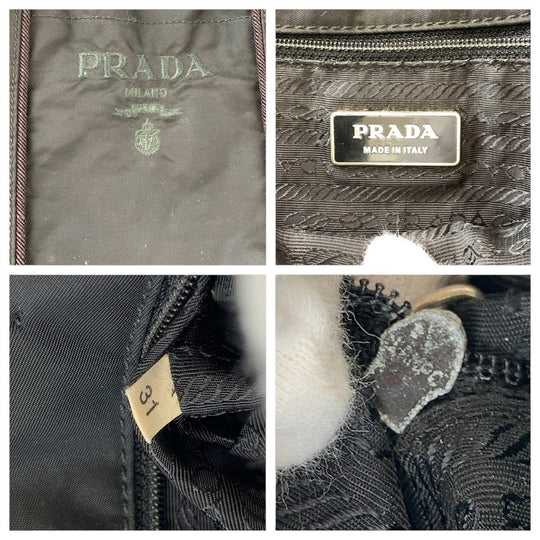 PRADA Tote Bag Nylon Black SilverMetal Tote Bag handbag Test Women Used Authentic