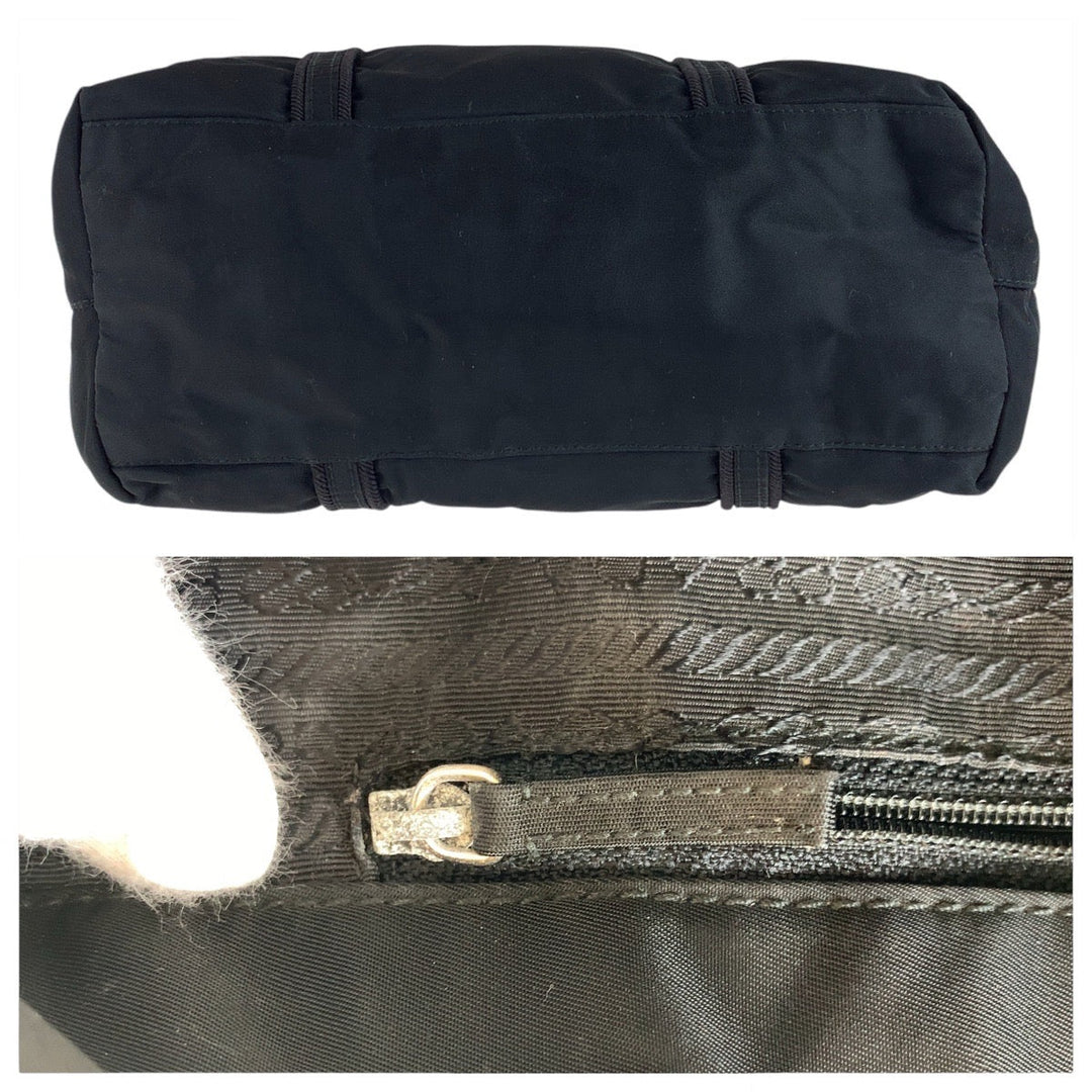 PRADA Tote Bag Nylon Black SilverMetal Tote Bag handbag Test Women Used Authentic
