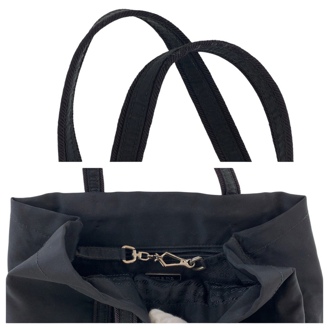 PRADA Tote Bag Nylon Black SilverMetal Tote Bag handbag Test Women Used Authentic