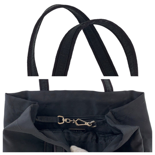 PRADA Tote Bag Nylon Black SilverMetal Tote Bag handbag Test Women Used Authentic